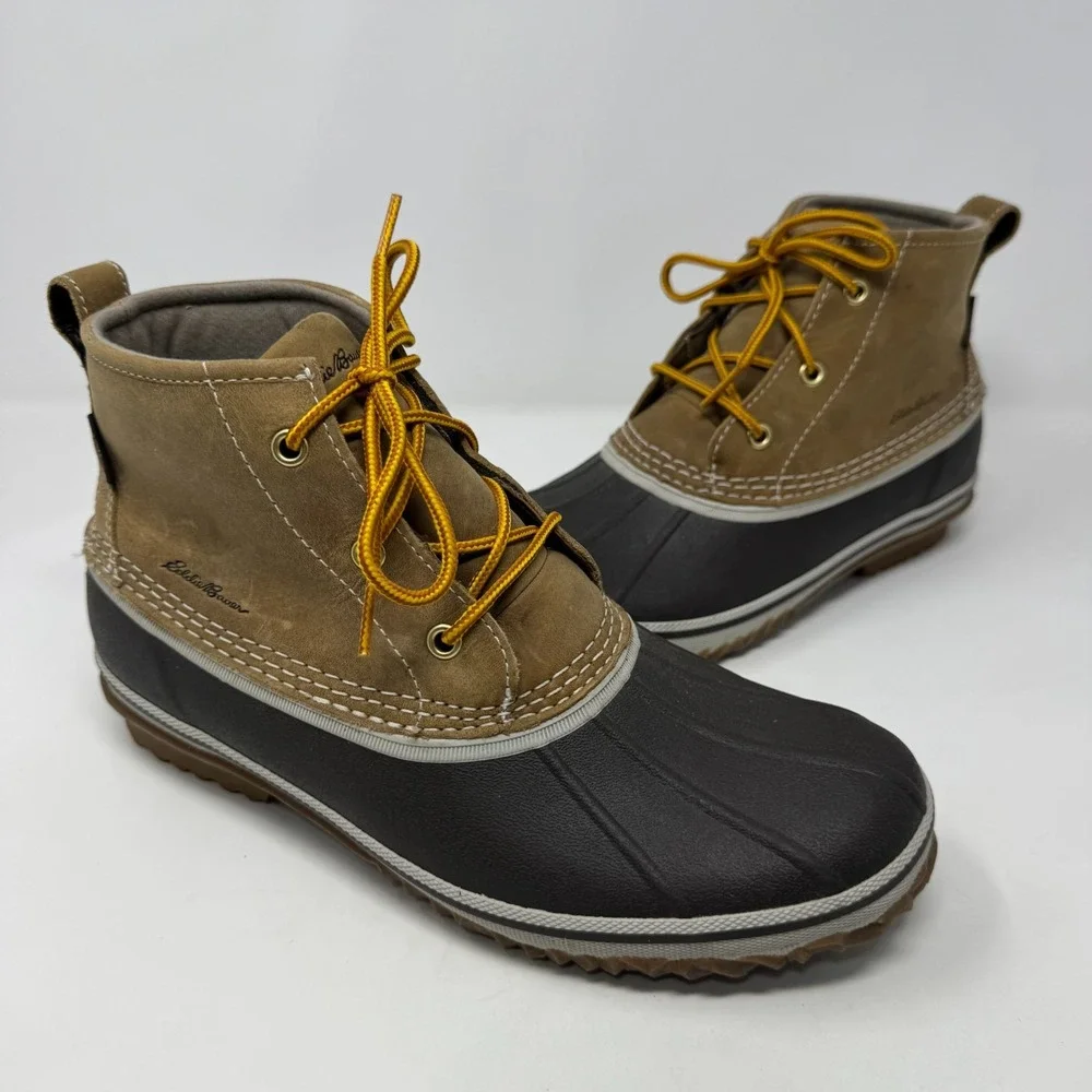 Eddie Bauer Hunt Pac Duck Boots Brown Leather Waterproof Rubber Ankle Women's 10